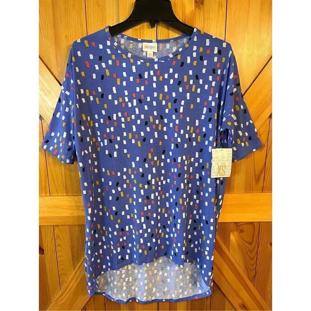 LuLaRoe Irma Tunic Shirt Size XS Multi Color Short Sleeves (3508)